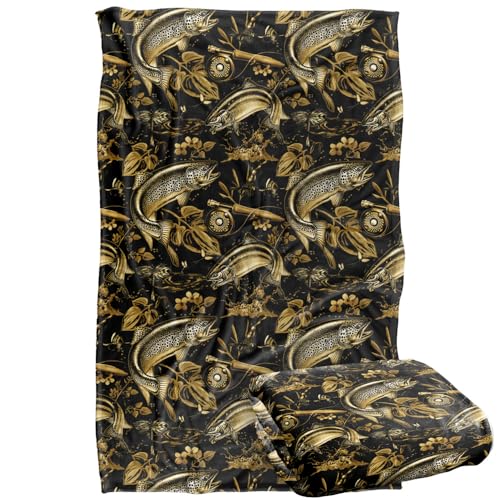 Jq Licensing - Jl-Jp-Jq Trout Tiki Fishing Pattern Silky Touch Super Soft Throw Blanket 91 x 147 Cm