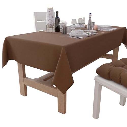PETTI Artigiani Italiani - Rectangular Tablecloth, Elegant Tablecloth, Plain Cotton Tablecloth, Kitchen Table Cover, Brown Tablecloth X6 Seater (140 x 180 cm), 100% Made in Italy