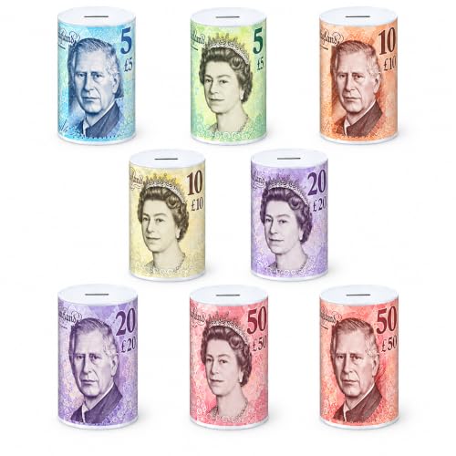 2 ur door Sterling Money Box Tin - Piggy Bank, Coin, Cash Tin and Savings Tin to Save Birthday Money, Holiday and Christmas Fund - Multi-Colour - One Random Supplied