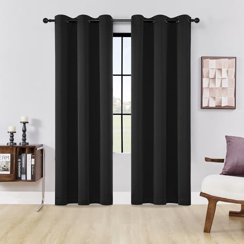 HUTO Blackout Curatins Window Drapes for Bedroom Living Room - Antique Copper Grommet Room Darkening Thermal Insulated Privacy Protect Draperies Curtains, Set of 2, Black, 42W x 84L