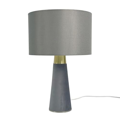 Relaxdays Table Lamp, Linen Shade & Velvet Base, E27, H x D: 47 x 40 cm, Bedside Lamp with Cable, Bedroom, Grey