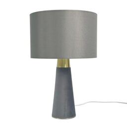 Relaxdays Table Lamp, Linen Shade & Velvet Base, E27, H x D: 47 x 40 cm, Bedside Lamp with Cable, Bedroom, Grey
