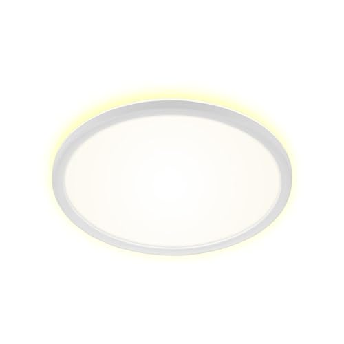 Briloner Leuchten - LED Bathroom Ceiling Light with Backlight, IP44 LED Bathroom Lamp, Ultra Flat, Neutral White Light, White, 290 x 35 mm (D x H)