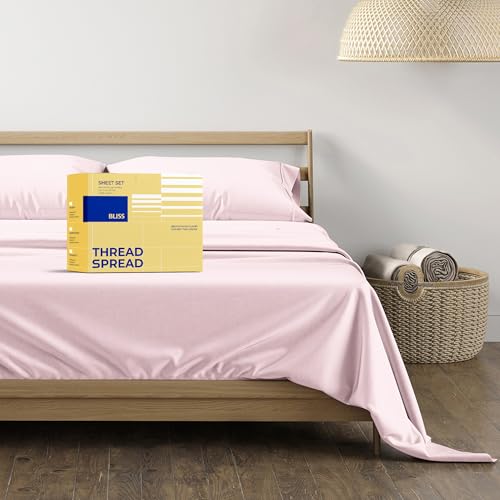 "THREAD SPREAD 100% Egyptian Cotton Split King Sheets Sets for Adjustable Bed - 600 Series Bliss Collection Top Split King Sheets Set (5 PC, Blush), 16"" Deep Pocket Sheets for Adjustable Bed"