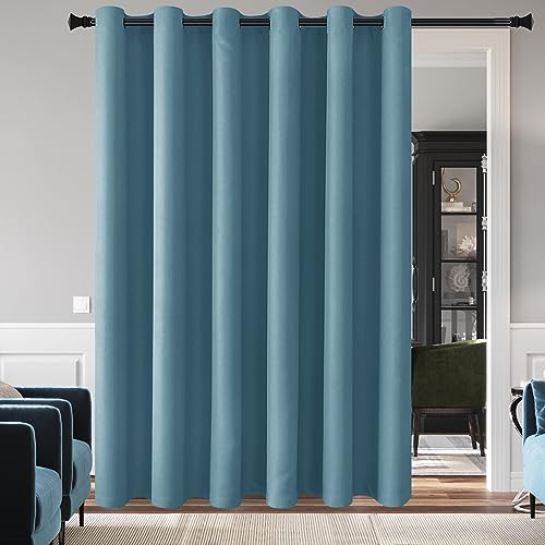DWCN Blackout Curtain Panel for Bedroom - Thermal Insulated Energy Saving Grommet Blackout Drapery for Patio Door, Room Divider Big Long Curtain, Stone Blue, W100 by L84, 1 PC