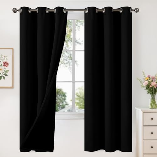 YoungsTex Black Blackout Curtains for Bedroom, Thermal Drapes Heat Blocking - Insulated Black Out with Grommet for Living Room Energy Saving, 2 Panels, 42 X 72 Inch