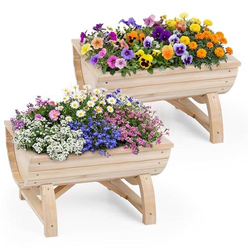 GiantexUK Set of 2 Raised Garden Bed, Wooden Elevated Planter Boxes