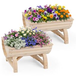 GiantexUK Set of 2 Raised Garden Bed, Wooden Elevated Planter Boxes