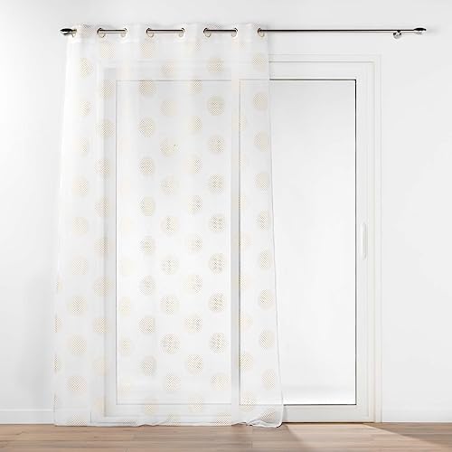 Douceur d'Intérieur, Net Curtain with Eyelets (140 x 240 cm) Sistine Gold, Metallic Printed Sandblasted Voile