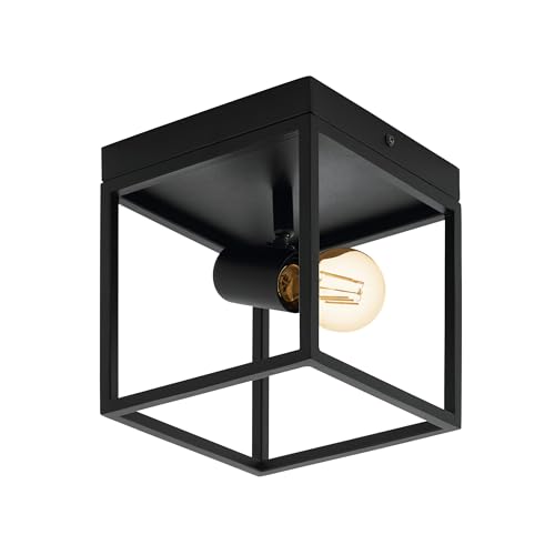 Eglo Flush Ceiling Light Fitting Silentina, Lighting in Industrial Design, Living Room, Kitchen and Hallway lamp Made of Black Steel, E27 Socket