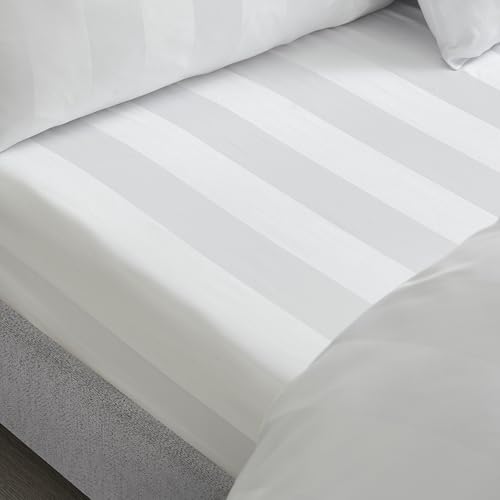 Catherine Lansfield So Soft Satin Stripe Super King Fitted Sheet White