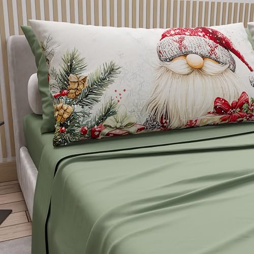 PETTI Italian Artisans - Cotton Sheets with Christmas Digital Print Pillowcases, Christmas Queen Size Sheets, Christmas Bed Set, Xmas 13 Green, 100% Made in Italy