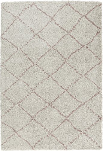 Hash Rug High Pile Living Room Rug Soft Fluffy Long Pile Shaggy Flokati Diamond Pattern for Living Room Kitchen Hallway or Bedroom Cream Pink 120 x 170 cm