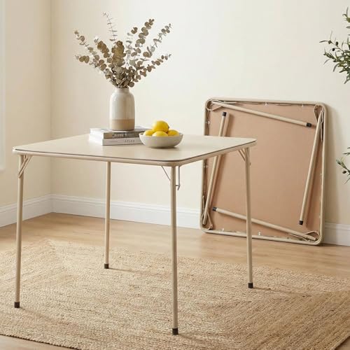 FurnitureR Folding Table with PU Padded Tabletop, Portable Multifunctional for Indoor/Outdoor Home Parties Picnics and Games,86x86x71cm,Camel