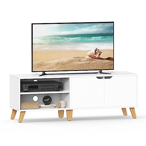 VASAGLE TV Cabinet, 140 cm Long, 2 Doors, for TVs up to 65 Inches - TV Stand, TV Table, Adjustable Shelves, for Living Room, Dining Room, Bedroom, Snow White, Miranta Collection LTV027T46