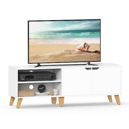 VASAGLE TV Cabinet, 140 cm Long, 2 Doors, for TVs up to 65 Inches - TV Stand, TV Table, Adjustable Shelves, for Living Room, Dining Room, Bedroom, Snow White, Miranta Collection LTV027T46