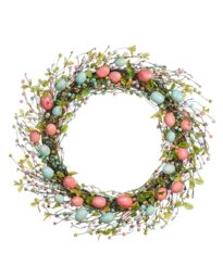 WeRChristmas Artificial Spring Wreath, Blue & Pink, 28 Inch (WRS-1010)