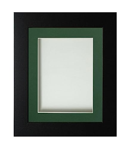 Frame Company Watson Matte Black Picture Photo Frame fitted with Perspex, A4 with Bottle Green Mount for image size 10x6 inch