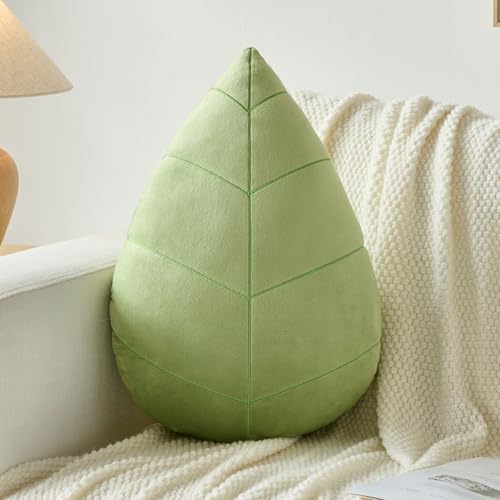 Ddliury Leaf Pillow, Cute Decorative Throw Plant Pillow Aesthetic Decor Nature Pillow for Bed Couch, Leaves Shaped Pillow Perfect for Bedroom Living Room (Light Green 2, 19.6 Inches)