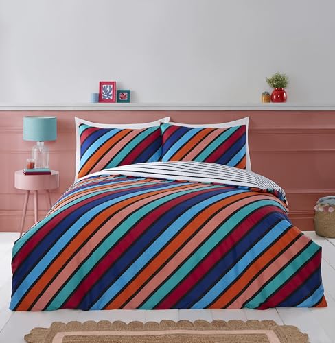 Rapport Home Striped Bedding Set - Premium Soft Microfibre Reversible Double Duvet Cover Set with 2 Pillowcases - Modern Grey & White Design