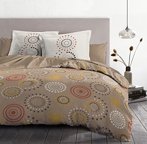 Home Passion Duvet Cover 3 Piece Set Taupe 100% Cotton 57 Thread Count, Fireworks, multi-coloured, 240 x 260 x 0.1 cm