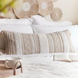 BlissBlush Cream Decorative Lumbar Throw Pillow Cover 14x36 Boho Long Cushion for Bed Neutral Beige White Accent Farmhouse Pillowcase for Bedroom Living Room Couch Sofa Home Décor Cover ONLY