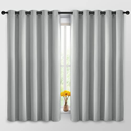 Yakamok Blackout Curtains Room Darkening Thermal Insulated Window Panels,Solid Grommet Top Drapes for Bedroom/Living Room(62Wx63L, Light Grey, 2 Panels)