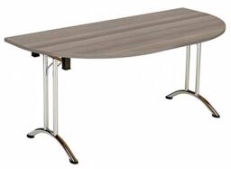 Office Hippo D-End Office Table, Sturdy & Stylish Folding Table Desk, Work Table For Home Office, Versatile Foldable Table For Meeting Room or Boardroom, 5 Year Guarantee - Grey Oak/Chrome