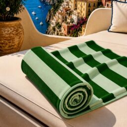 PETTI Artigiani Italiani - Microfibre Beach Towel, Beach or Pool Towel, Beach Towel, Large 90 x 180 cm, Dark Green Stripes Sage
