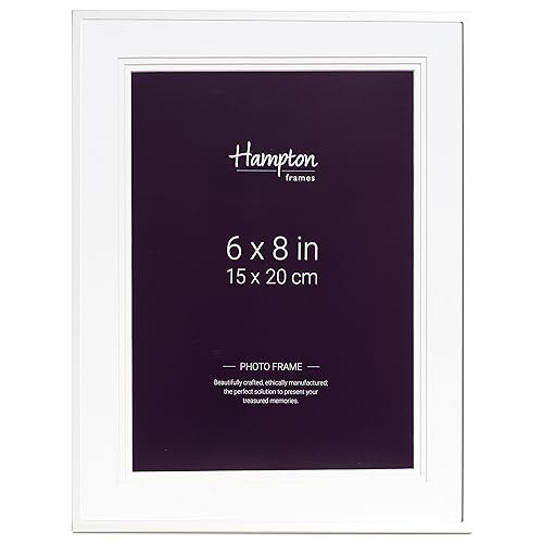 Hampton Frames - Photo Frame - 6x8 (15x20cm), White, Rectangular, Polished Aluminium, Glass Aperture - Freestanding or Wall Mount - Display for Home or Office