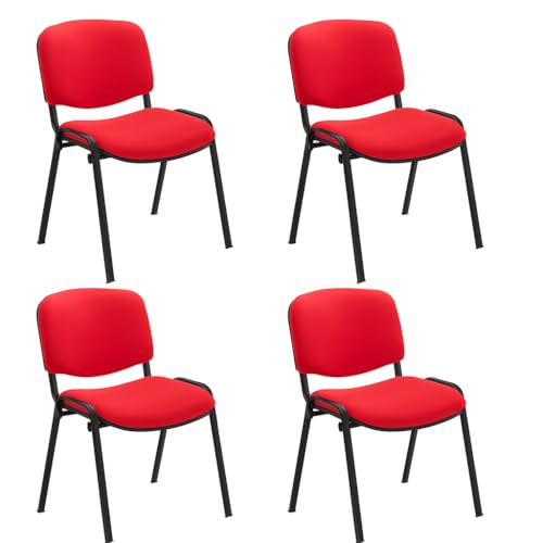 Office Hippo Heavy Duty Stackable Reception Chair, Black Frame, Fabric, Red, Pack of 4