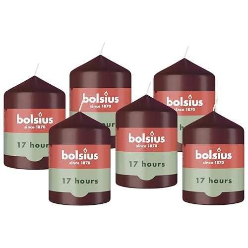 Bolsius - Smooth Pillar Candle - Bordeaux - 8 cm - 6 Pieces - Decorative Candles – Contains Natural Plant-Based Wax – Without Palm Oil