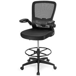 CASART Mesh Drafting Chair, Ergonomic Office Chair with Lumbar Support & Flip-up Armrests, Height Adjustable Rolling Desk Chair for Home Office (Black, with Adjustable Footrest)