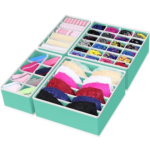 Simple Houseware Closet Underwear Organizer Drawer Divider 4 Set, Turquoise - Turquoise, Closet Dividers for Underwear, Socks, Bras, Scarves, Ties - Foldable Non-Woven Storage Boxes