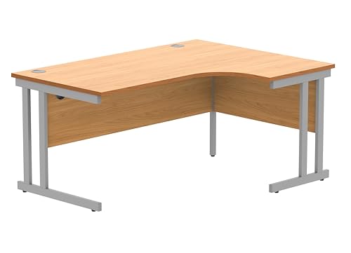 Office Hippo Essentials Right Corner Desks, Home Writing Computer Desk Office Desk For Work Place Or Home, Home Office Radial Desk With Cable Port Management, Silver Frame, Norwegian Beech, 160 x120cm