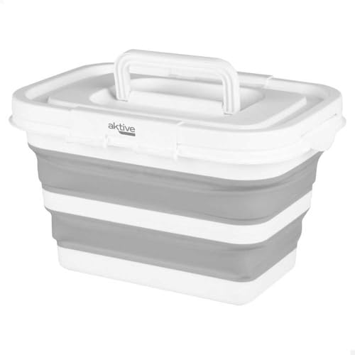 AKTIVE Folding Basket, 7 Litres, Rectangular Format, 34 x 25 x 20 cm, with Lid and Safety Locks, Compact Folding, BPA Free, Portable Storage Box (63112)