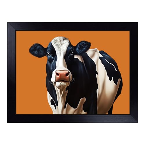 Lap Tray with Bean Bag Cushion, Amazing Cow - Handmade in the UK, Raised Wooden Edge, Padded Cushion, Heat-Resistant Wipe-Clean Surface, for Meals, Laptops and Crafts