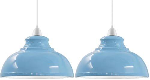 LEDSone Retro Blue Metal Ceiling Lampshade 29cm Easy Fit Modern Hanging Pendant Lightshade for Bedroom Dining Room Hallway Office Industrial Kitchen Restaurant Bar (Pack of 2)