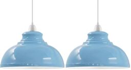 LEDSone Retro Blue Metal Ceiling Lampshade 29cm Easy Fit Modern Hanging Pendant Lightshade for Bedroom Dining Room Hallway Office Industrial Kitchen Restaurant Bar (Pack of 2)