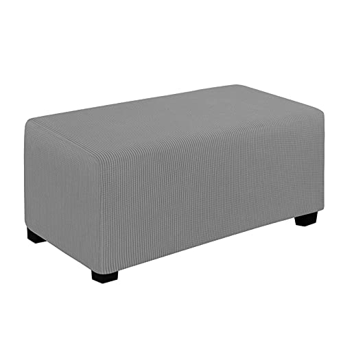 Easy-Going Stretch Large Rectangle Ottoman Cover Light Grey - Folding Storage Footstool Furniture Protector Soft slipcover with Elastic Bottom