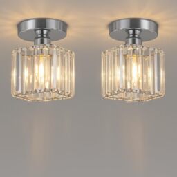 Modern Crystal 2 Pack Ceiling Lights Chrome Semi Flush Mount Chandelier