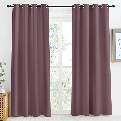 NICETOWN Kitchen Blackout Window Curtain Panel, Dry Rose, 1 Panel, 55 by 86 inches Long, Home Fashion Thermal Insulated Solid Grommet Room Darkening Drape for Apartment