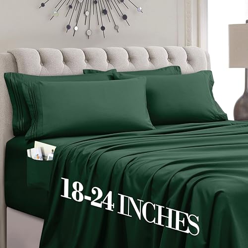 Mocassi Luxury 4-Piece Sheet Set, Ultra Soft 1800 Premium Hotel Quality Microfiber Sheet Set, Fits Mattresses Up to 18 to 24 Inches Extra Deep Pocket - Breathable and Secure Fit, Twin, Hunter Green