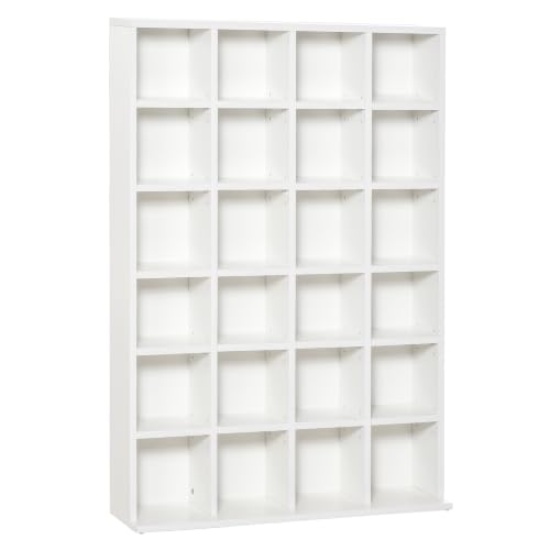 HOMCOM Tall 456 CD/ 336 DVD Storage Unit 89 x 130.5 cm White - Tower Wooden Shelf, Freestanding Media Storage Shelf, CD Racks, Space-Saving, Adjustable Shelves, Home Office, Living Room