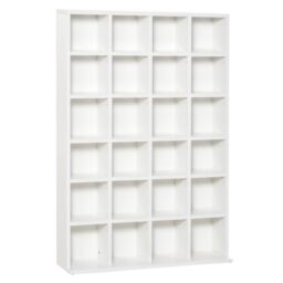 HOMCOM Tall 456 CD/ 336 DVD Storage Unit 89 x 130.5 cm White - Tower Wooden Shelf, Freestanding Media Storage Shelf, CD Racks, Space-Saving, Adjustable Shelves, Home Office, Living Room