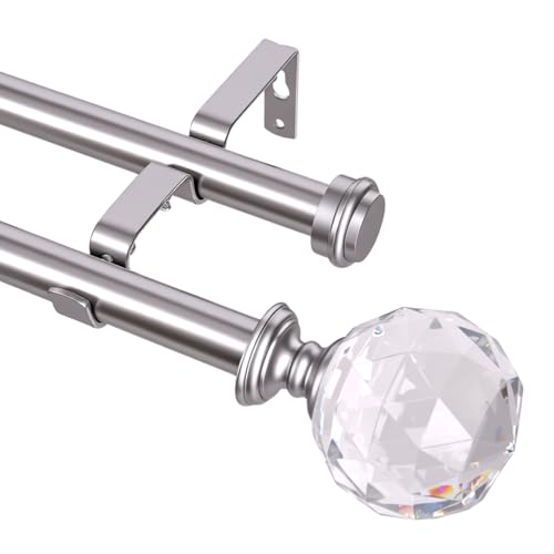 Double Curtain Rods for Windows 30 to 55 inches,Adjustable Window Curtain Rod,Easy Install,Silver