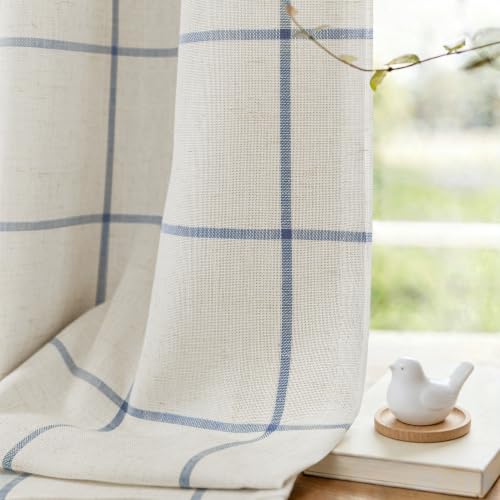 DriftAway 100% Blackout Plaid Curtains 84 Inches Long 2 Panels Navy Blue - 100% Blackout, Linen Texture, Plaid Pattern, Two Layers, Rod Pocket & Back Tab, Bedroom Living Room Use, Luxury Appearance