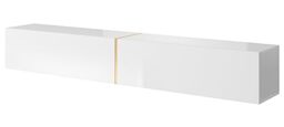 "SELSEY Bisira Wooden TV Cabinet 200 x 32 x 30 cm, Wall-Mounted White Matte & Gloss Finish with Gold Accent, Fits TVs Up to 75"", Durable & Stylish, Ample Storage, Ideal for Modern Living Rooms"