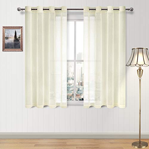 DWCN Ivory Sheer Curtains for Bedroom - Semi Transparent Voile Grommet Window Curtains for Living Room/Patio Door, Set of 2 Panels, 52 x 45 Inch Length