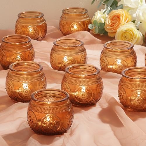 LAMORGIFT 24 Pcs Green Candle Holders- Candle Holders Table Centerpiece for Sage Green Wedding Decor, Green Tealight Candle Holder for Wedding Reception, Rustic/Spring Wedding Decorations